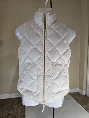 $128 J CREW Factory Down Quilted Puffer Vest Jacket Women XSmall Winter WHITE
